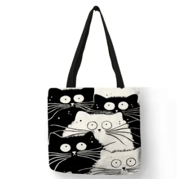 Linen cat tote bag