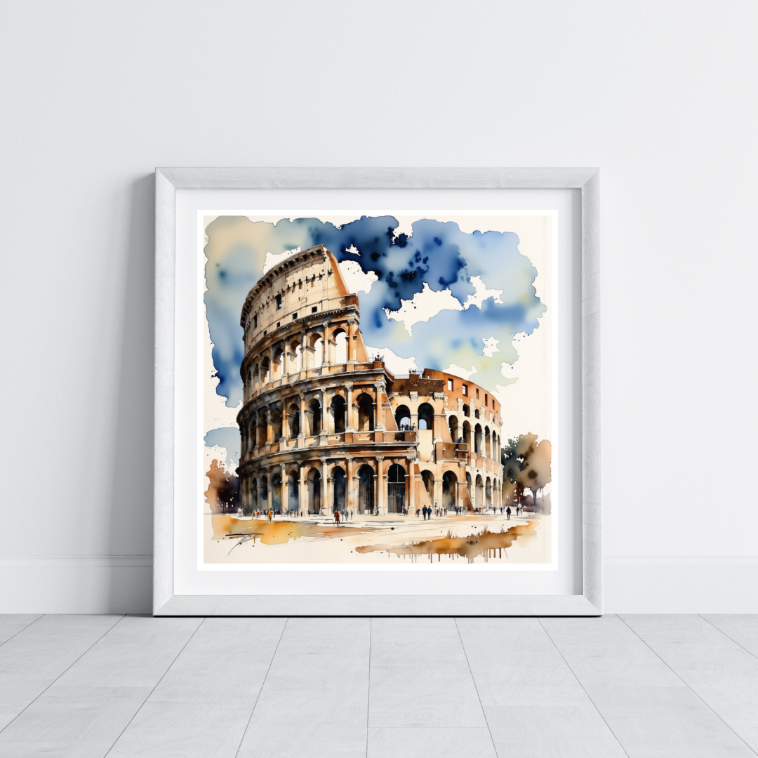 Weltikonisches Gebäude aquarelliert