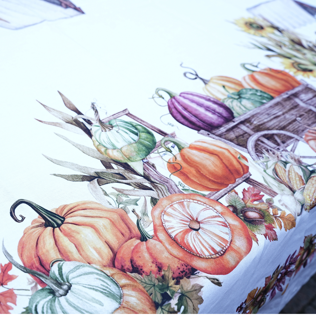 Italiaans tafelkleed Zucche - katoen - design met pompoenen