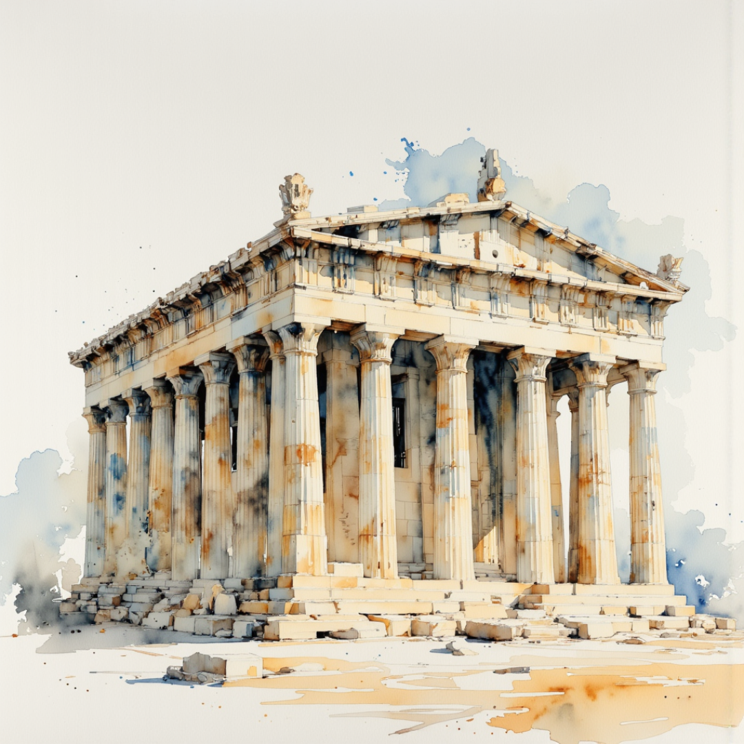 Weltikonisches Gebäude aquarelliert