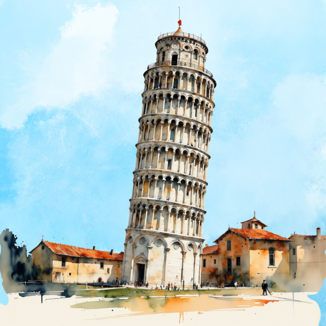 Weltikonisches Gebäude aquarelliert