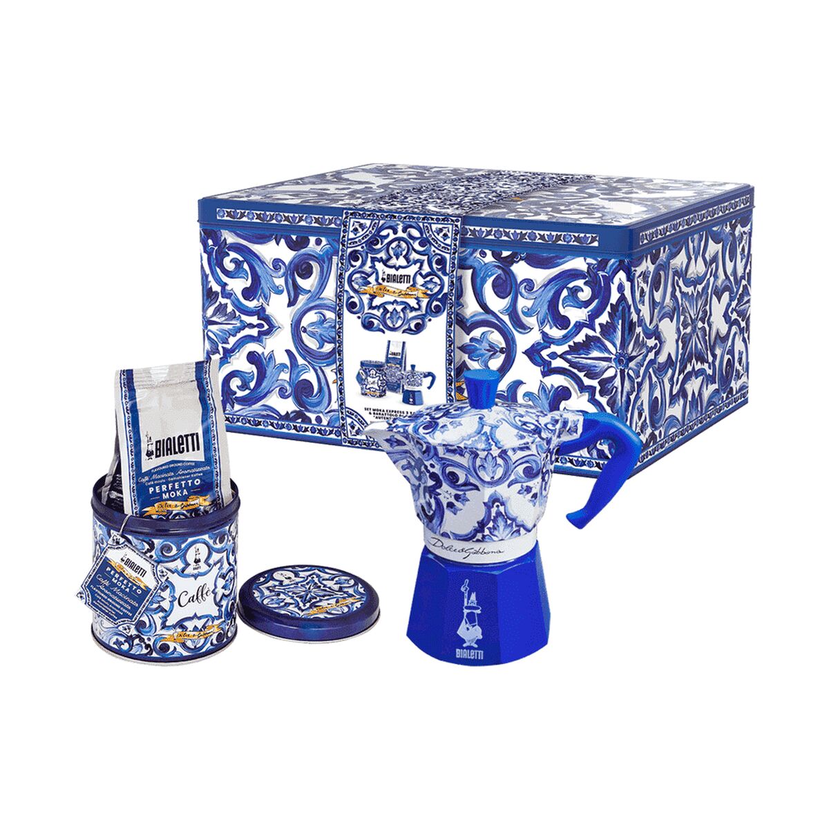 Italiaanse Koffiepot Bialetti MOKA D&G Blauw Aluminium 3 Kopjes kadoset