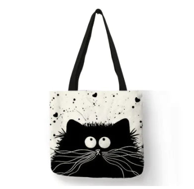 Linen cat tote bag