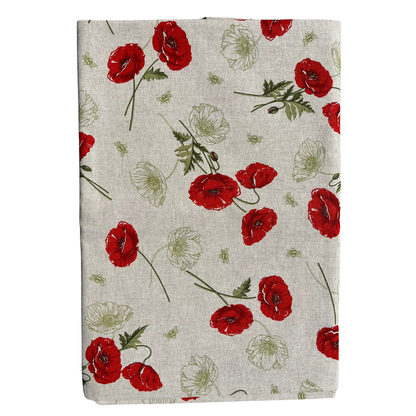 Italienische Tischdecke Papaveri 2 Oval - Baumwolle - Design mit Mohnblumen