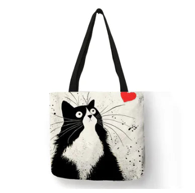 Linen cat tote bag