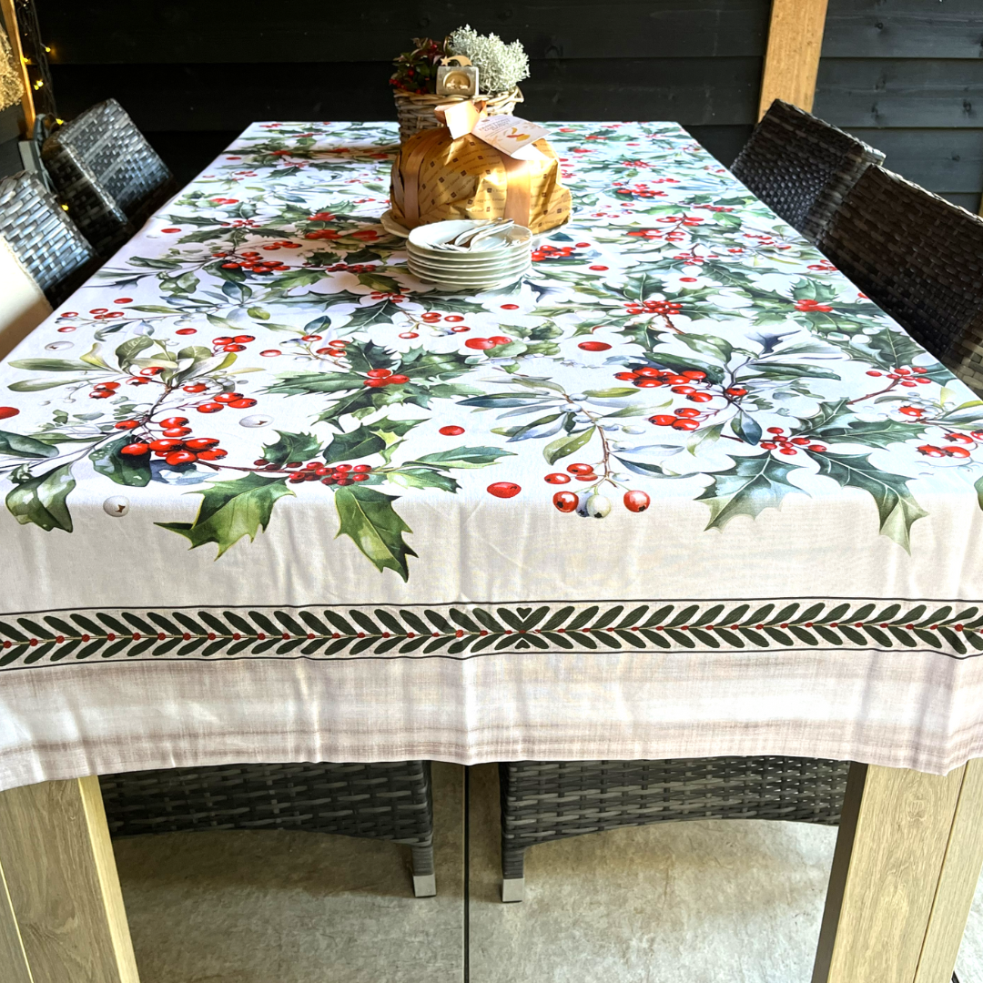 Italiaans linnen tafelkleed Agrifoglio hulst kerst