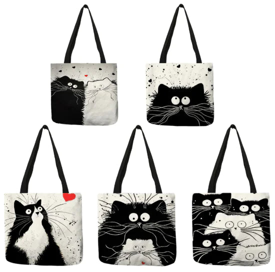 Linen cat tote bag