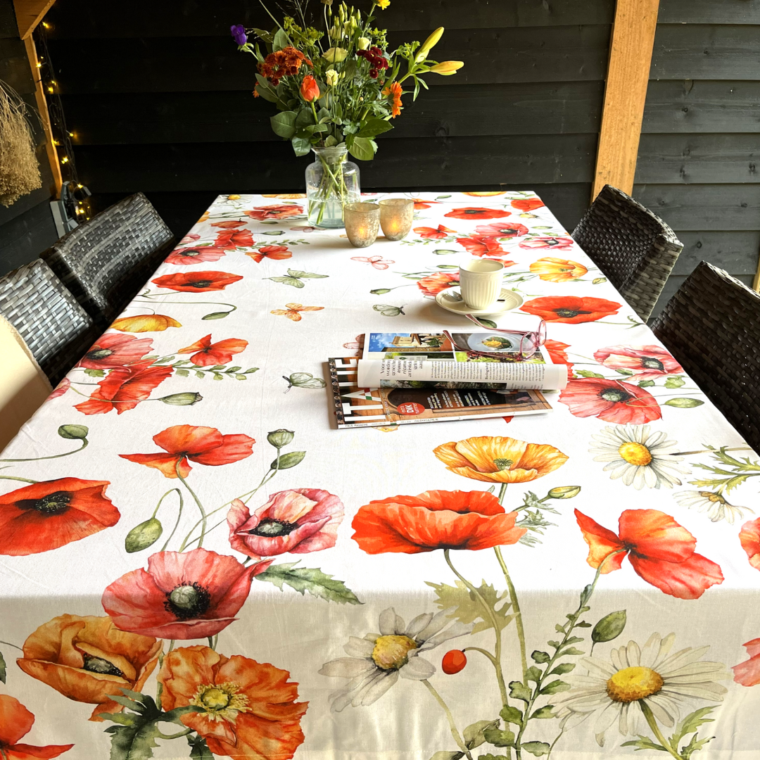 Italiaans katoenen tafelkleed Papaveri klaproos print