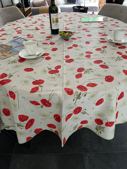 Italienische Tischdecke Papaveri 2 Oval - Baumwolle - Design mit Mohnblumen