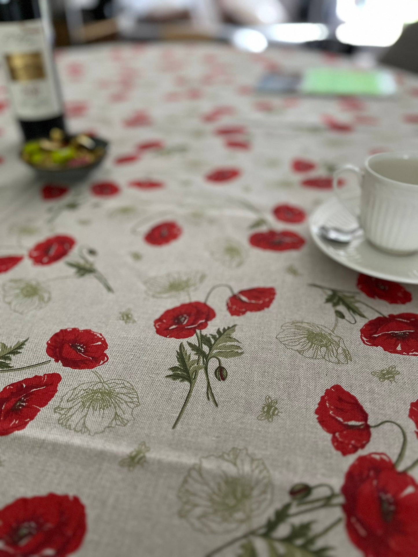 Italienische Tischdecke Papaveri 2 Oval - Baumwolle - Design mit Mohnblumen