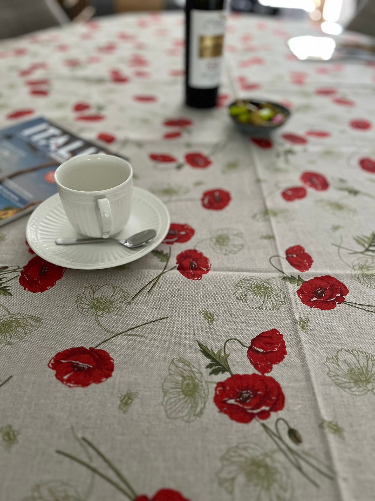 Italienische Tischdecke Papaveri 2 Oval - Baumwolle - Design mit Mohnblumen