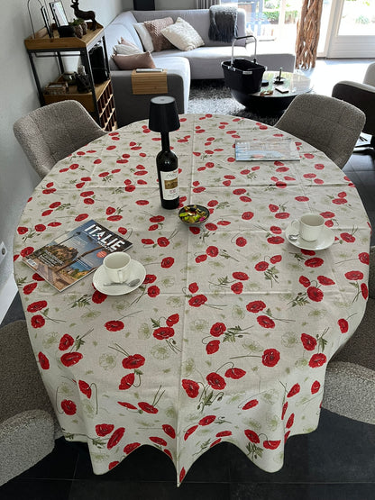 Italienische Tischdecke Papaveri 2 Oval - Baumwolle - Design mit Mohnblumen