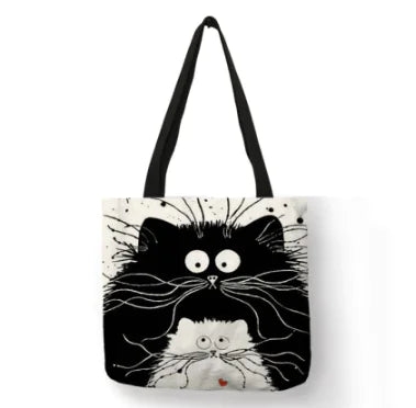 Linen cat tote bag
