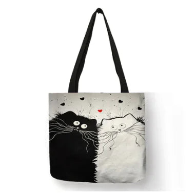 Linen cat tote bag